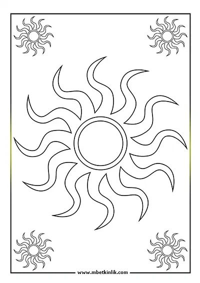 Kolay Mandala Boyama Sayfası - Güneş Motifli