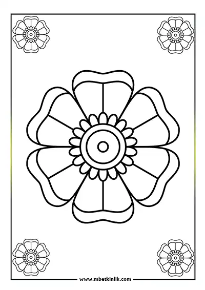 Kolay Mandala Boyama Sayfası - Büyük Çiçek Motifli
