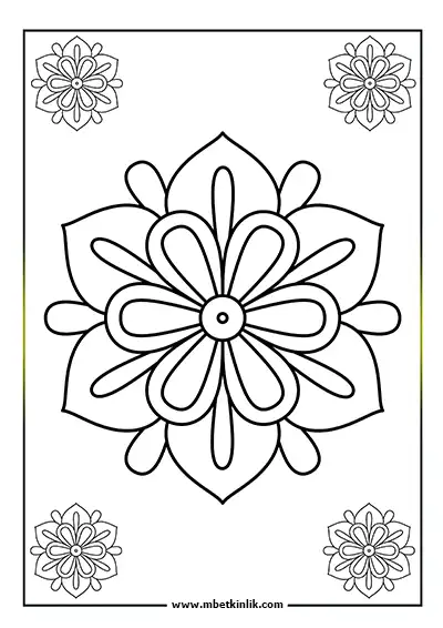 Kolay Mandala Boyama Sayfası - Lotus Çiçeği Motifli