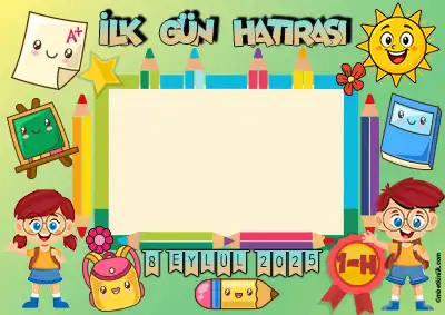 1-H Sınıfı İlk Gün Hatırası Posteri – Sevimli Okul Araç Gereçleri (Model 28)