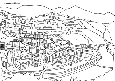 Artvin Şehir Merkezi Manzarası Boyama Sayfası