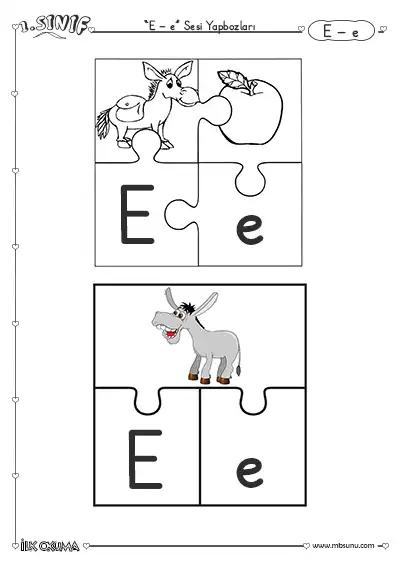 1. Sınıf İlk Okuma E Sesi Yapboz Etkinliği