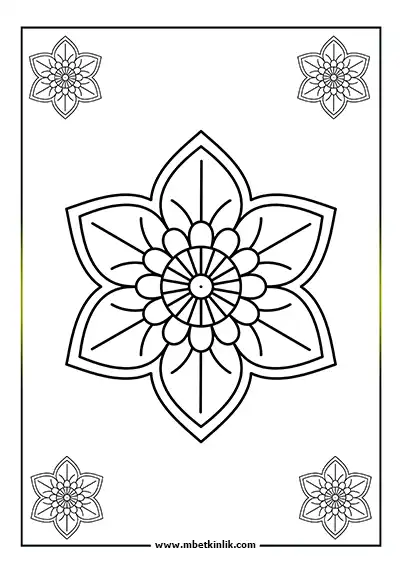 Kolay Mandala Boyama Sayfası - Altıgen Yaprak Motifli
