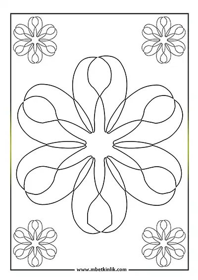 Kolay Mandala Boyama Sayfası - Kavisli Yaprak Motifli