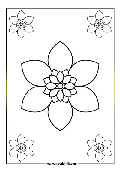 Kolay Mandala Boyama Sayfası - Altı Yapraklı Motifli