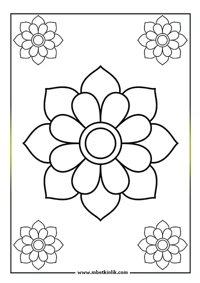 Kolay Mandala Boyama Sayfası - Çift Sıralı Çiçek Motifli