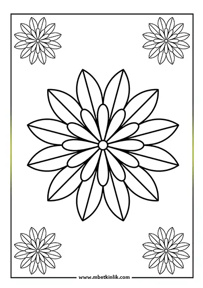 Kolay Mandala Boyama Sayfası - Çoklu Yaprak Motifli