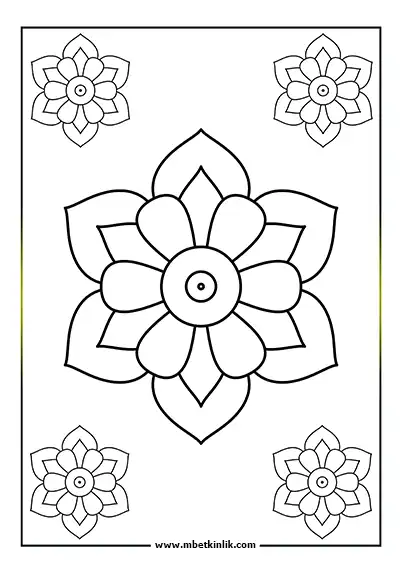 Kolay Mandala Boyama Sayfası - Çift Katlı Çiçek Motifli