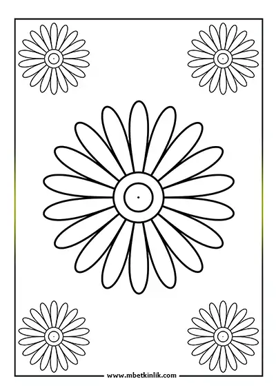 Kolay Mandala Boyama Sayfası - Papatya Motifli