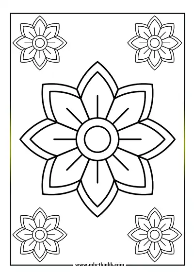 Kolay Mandala Boyama Sayfası - Yıldız Çiçek Motifli