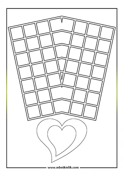 Kolay Mandala Boyama Sayfası - Kare ve Kalp Motifli