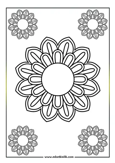 Kolay Mandala Boyama Sayfası - Katmanlı Çiçek Motifli