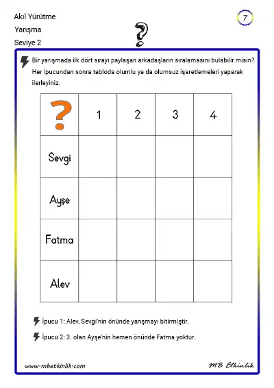 Yarışma – Akıl Yürütme Etkinliği (Seviye 2)
