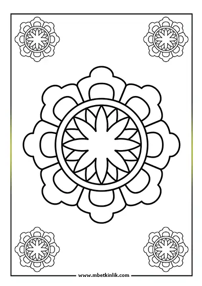 Kolay Mandala Boyama Sayfası - Sekizgen Çiçek Motifli