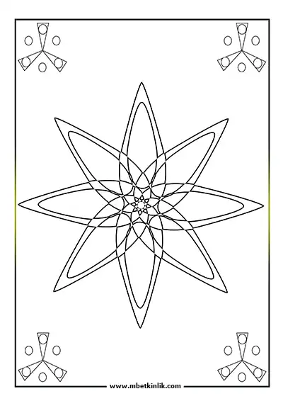 Kolay Mandala Boyama Sayfası - Yıldız Çiçek Motifli