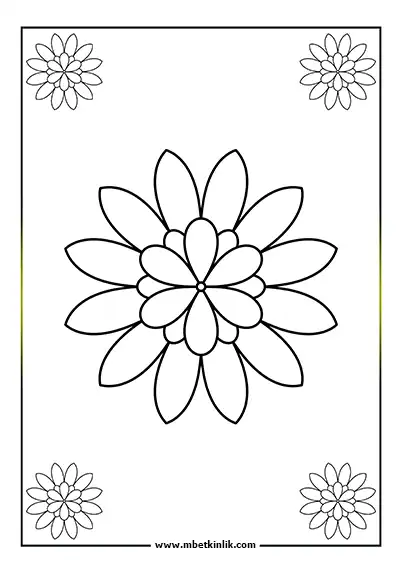 Kolay Mandala Boyama Sayfası - Çift Katlı Yaprak Desenli