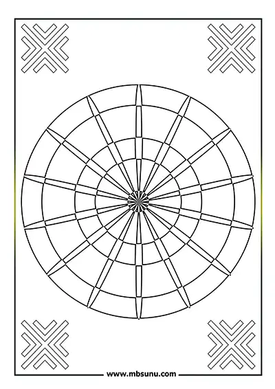 Kolay Mandala Boyama Sayfası - Dairesel Bölmeli Desen