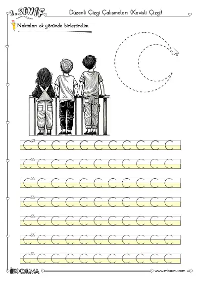 1. Sınıf Düzenli Çizgi Çalışmaları – Kavisli Çizgi (2 Sayfa)