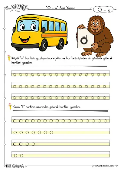 1. Sınıf İlk Okuma O Sesi Yazma Etkinliği – Büyük ve Küçük Harfler