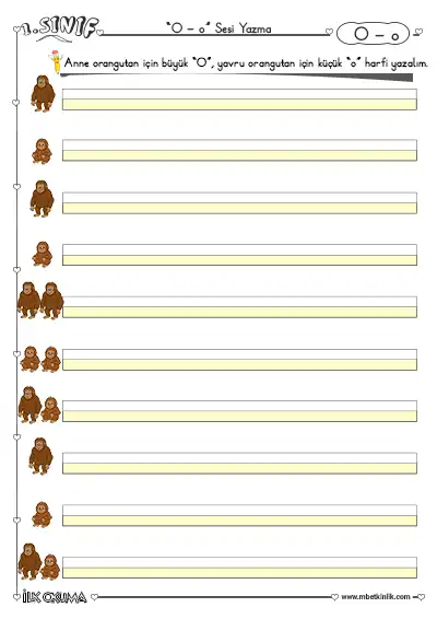1. Sınıf İlk Okuma O Sesi Yazma Etkinliği – Büyük ve Küçük Harf Karma