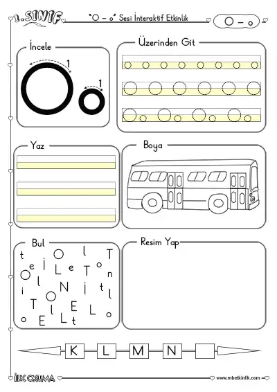 1. Sınıf İlk Okuma O Sesi İnteraktif Etkinlik – 2 Sayfa
