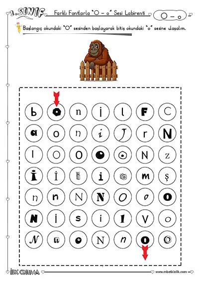 1. Sınıf İlk Okuma O Sesi Labirent Etkinliği – Farklı Fontlarla