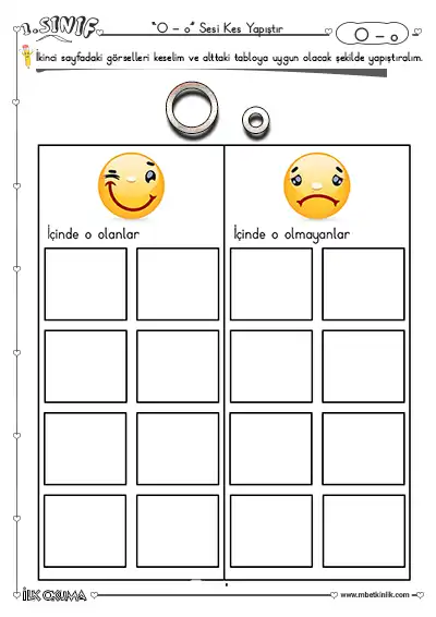 1. Sınıf İlk Okuma O Sesi Kes Yapıştır Etkinliği – Görselleri Tabloya Yerleştir