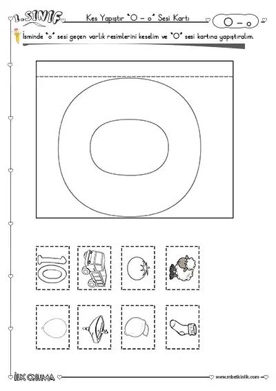 1. Sınıf İlk Okuma O Sesi Kes Yapıştır Kart Etkinliği