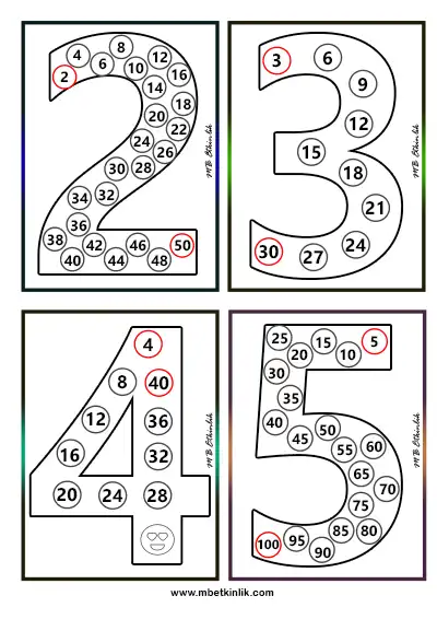 2. Sınıf Matematik – Renksiz Ritmik Sayma Kartları