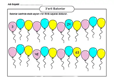 2. Sınıf Matematik – 3’er Ritmik Sayma Etkinlikleri (Tırtıl, Balon ve Sayı Doğrusu İle)