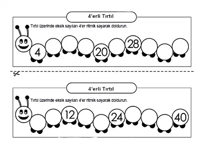2. Sınıf Matematik – 4’er Ritmik Sayma Etkinlikleri (Tırtıl, Balon ve Sayı Doğrusu İle)