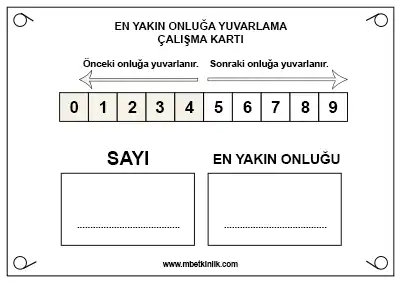 2. Sınıf Matematik – En Yakın Onluğa Yuvarlama Yaz-Sil Çalışma Kartı