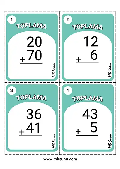 2. Sınıf Matematik – Toplama İşlemi Görev Kartları Etkinliği