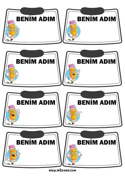 1. Sınıf Okula Uyum Öğrenci Yaka Kartları – Sevimli Kurşun Kalemli