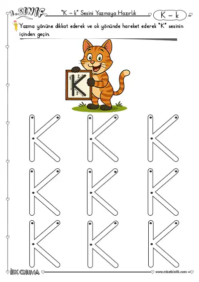 1. Sınıf İlk Okuma K Sesi Yazmaya Hazırlık Etkinliği – Büyük ve Küçük Harfler