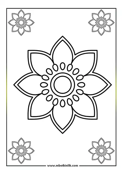 Kolay Mandala Boyama Sayfası – Geniş Taç Yapraklı Çiçek Motifi