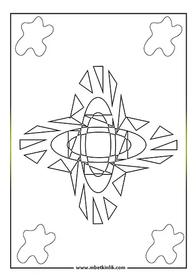 Kolay Mandala Boyama Sayfası – Üçgen ve Oval Desenli Modern Motif