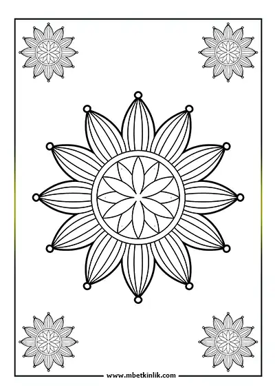 Kolay Mandala Boyama Sayfası – Güneş Yıldızı Deseni