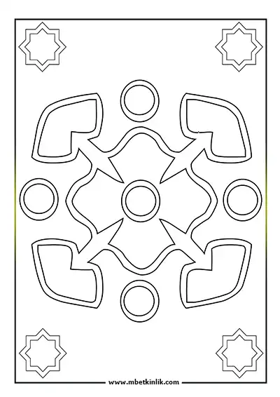 Kolay Mandala Boyama Sayfası – Yonca Motifi ve Sekizgen Yıldız Deseni