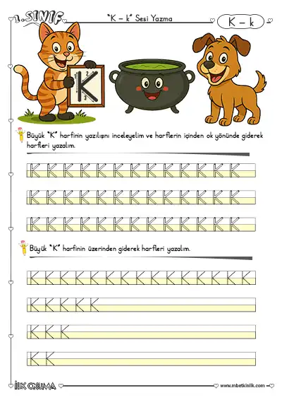 1. Sınıf İlk Okuma K Sesi Yazma Etkinliği – Büyük ve Küçük Harfler