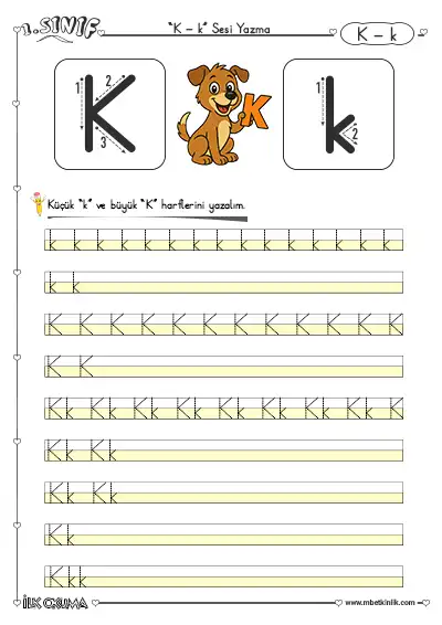 1. Sınıf İlk Okuma K Sesi Yazma Etkinliği – Büyük ve Küçük Harf Karma