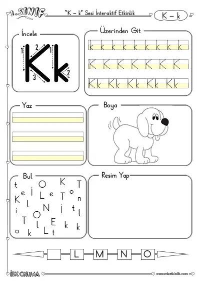 1. Sınıf İlk Okuma K Sesi İnteraktif Etkinlik – 2 Sayfa