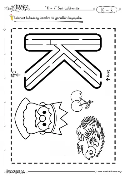 1. Sınıf İlk Okuma K Sesi Labirent Etkinliği
