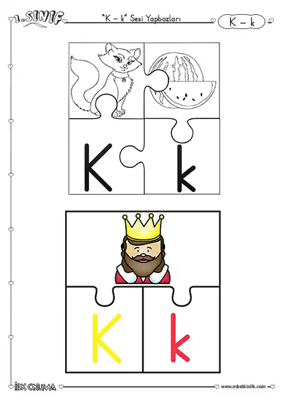 1. Sınıf İlk Okuma K Sesi Yapboz Etkinliği