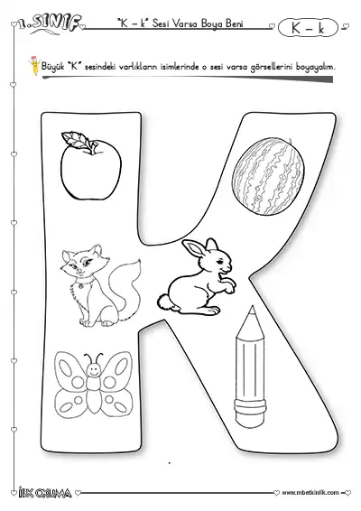 1. Sınıf İlk Okuma K Sesi Etkinliği – Boya Beni Çalışması