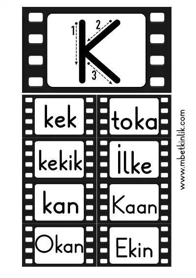 1. Sınıf İlk Okuma – Film Şeridinde Hece ve Sözcük Okuma - K Sesi