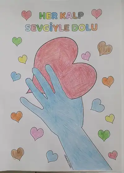 Değerler Eğitimi – Her Kalp Sevgiyle Dolu Boyama Sayfası