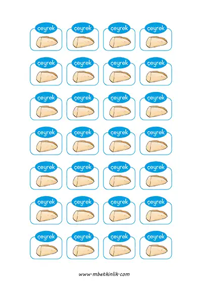 2. Sınıf Matematik – Bütün, Yarım ve Çeyrek Ekmek Kartları