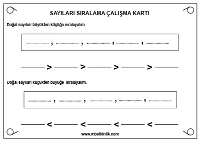 3. Sınıf Matematik – Sayıları Sıralama Yaz-Sil Çalışma Kartı
