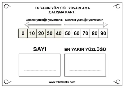 3. Sınıf Matematik – En Yakın Yüzlüğe Yuvarlama Yaz-Sil Çalışma Kartı
